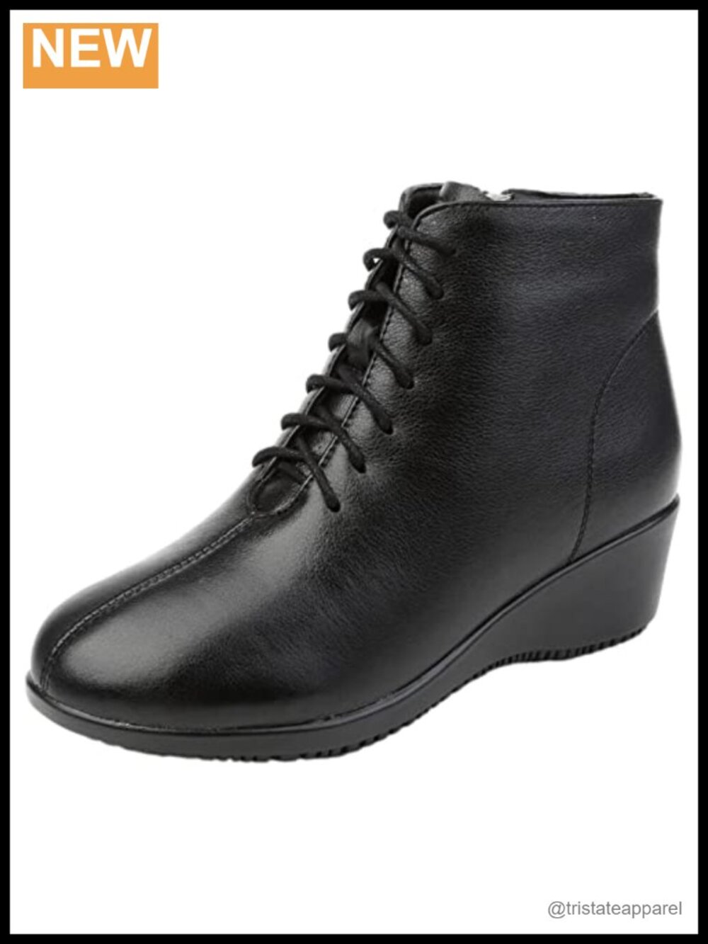 Genuine Leather Lace Up Wedge Ankle Boots Plush Lining Side Zipper